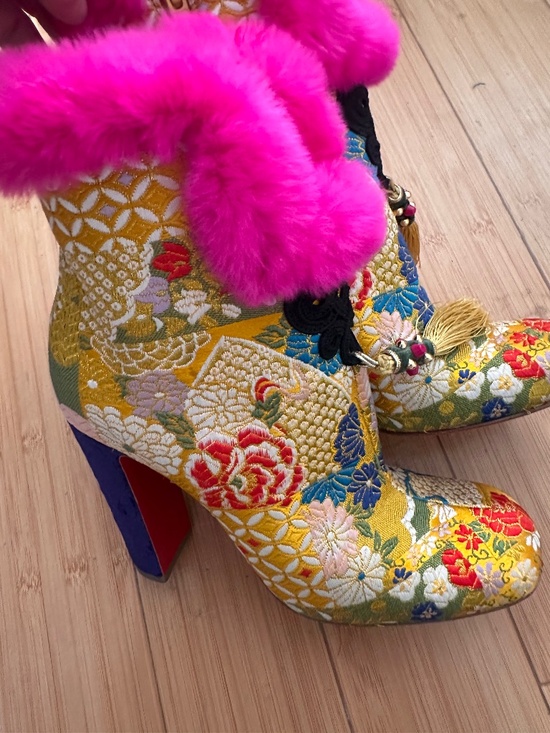 Christian Louboutin Shoes - Christian Louboutin May Wong Floral & Rabbit Fur Boot